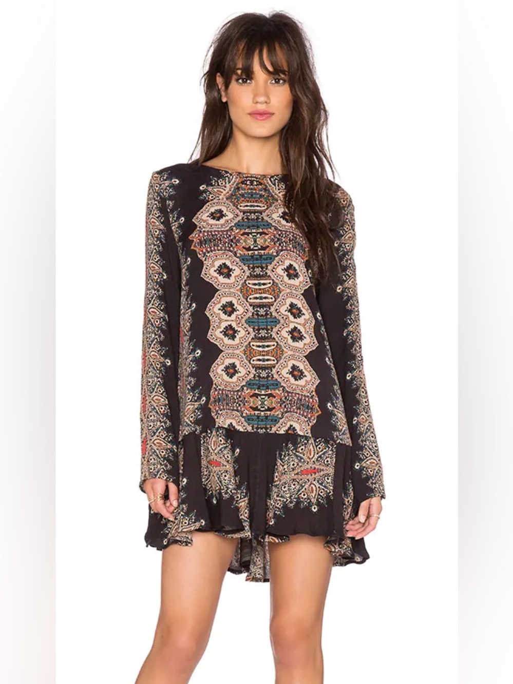 Free People Smooth Talker Long Sleeve Tunic Dress Black Size L